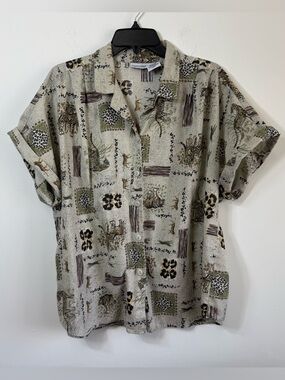 VTG Cabin Creek Animal Safari Print Button Down Shirt 2X Made in USA Tiger